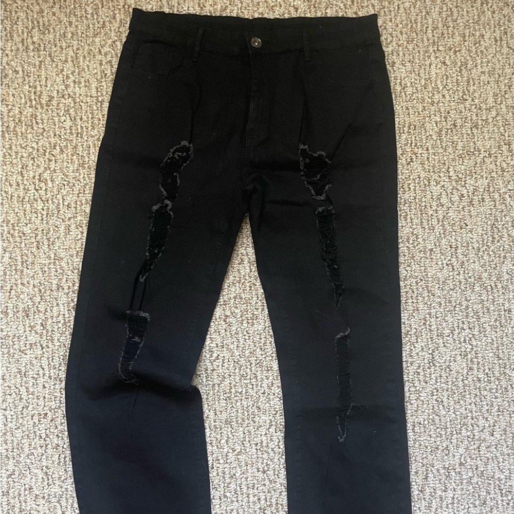 SHEIN Black Slim Fit Ripped Jeans